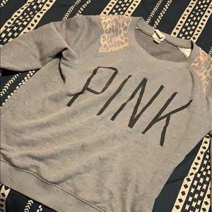 PINK crew neck sweater with cheetah print